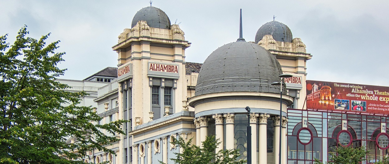 Outside of Alhambra theatre building in Bradford